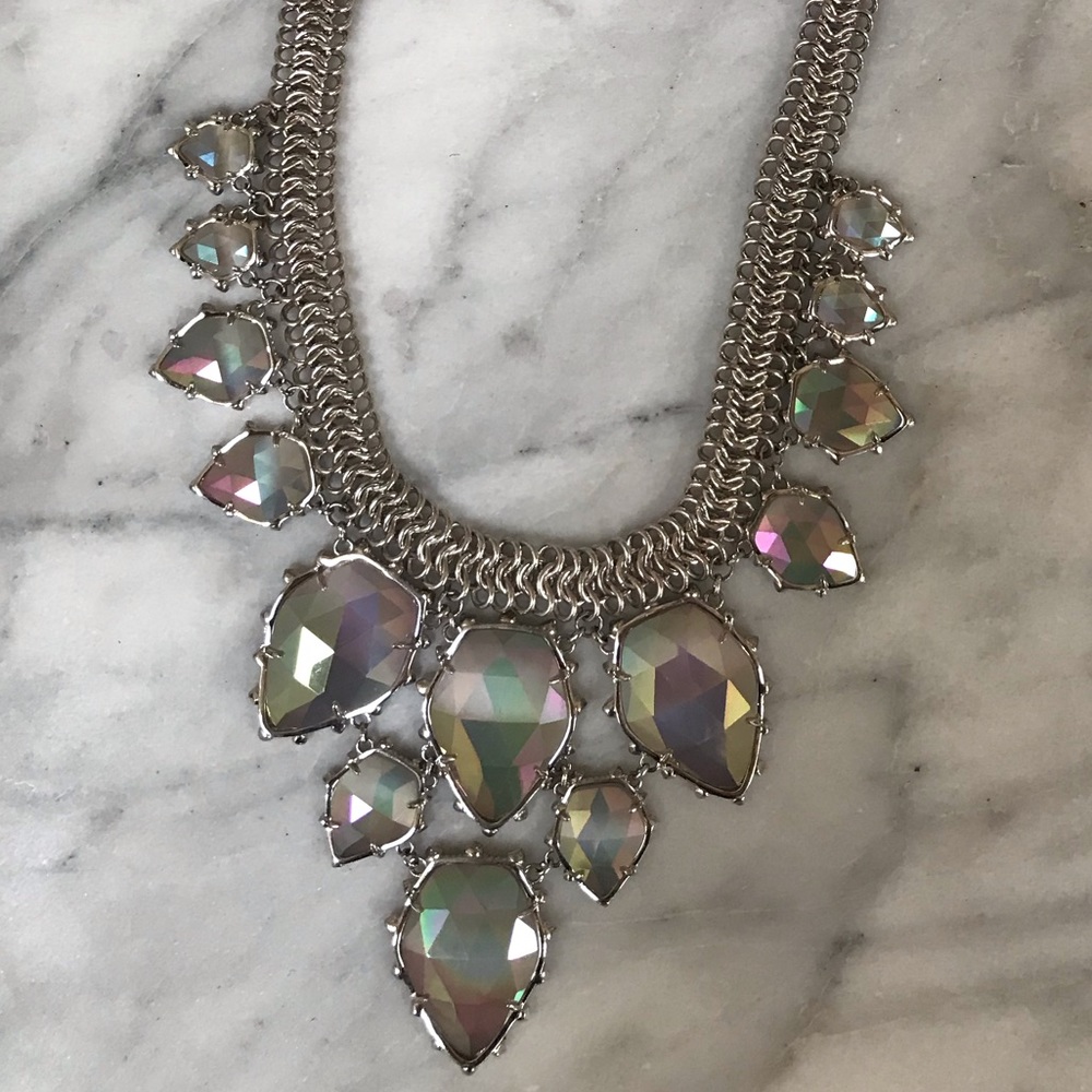 Iridescent Gretchen Statement Necklace - Silver Chain
